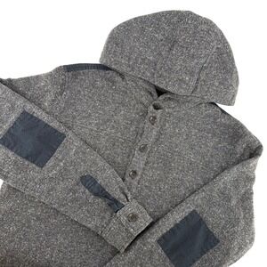 Icelantic Skis Hoodie Pullover Mens Large Gray Made in USA Henley Elbow Patch